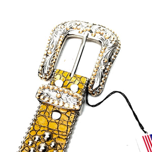 b.b. Simon 'Lemon Croc' Crystal Belt - Dudes Boutique