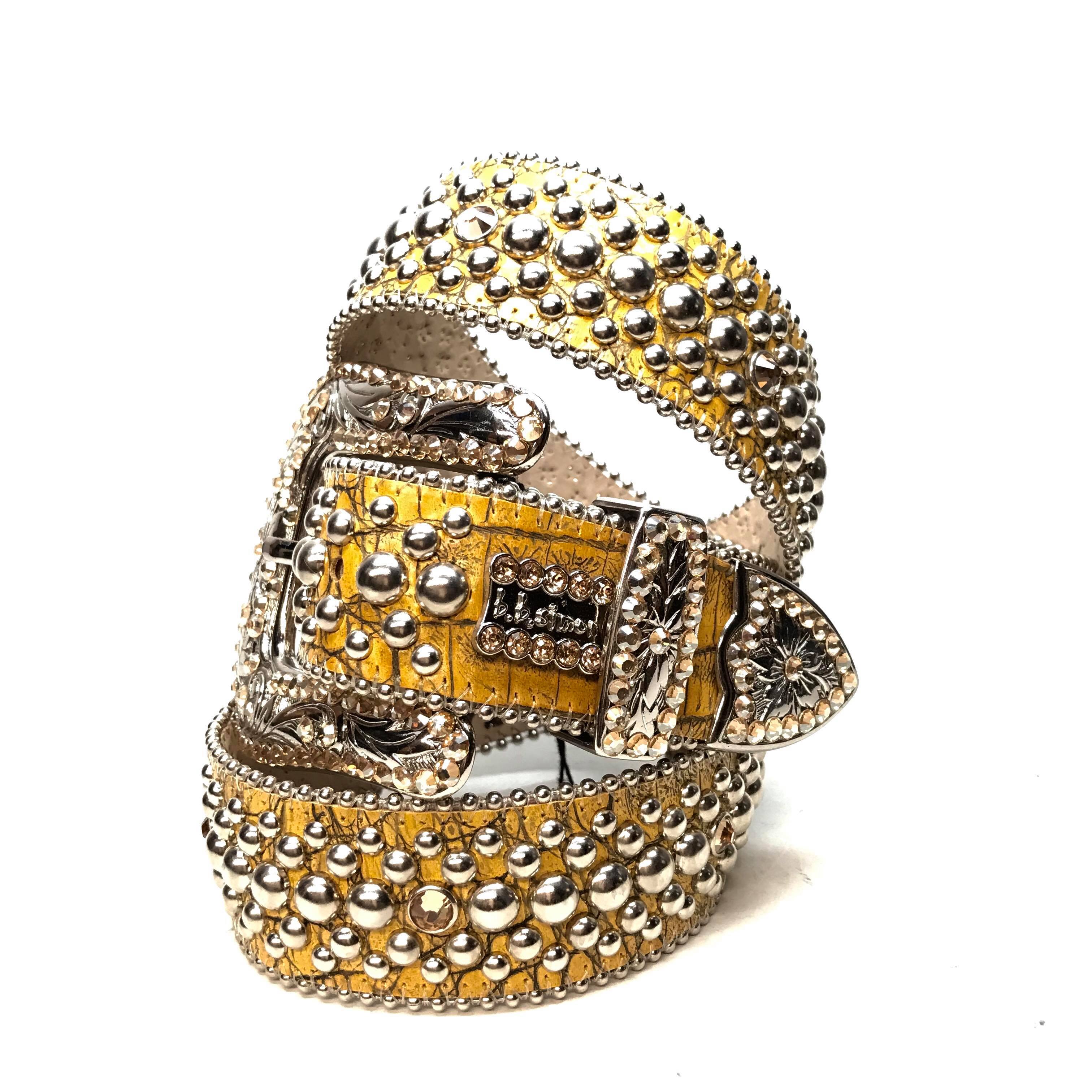 b.b. Simon 'Lemon Croc' Crystal Belt - Dudes Boutique