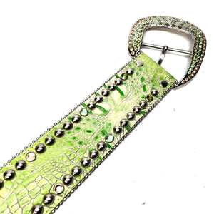 b.b. Simon 'Lime Croc' Thick 2.5" Crystal Belt - Dudes Boutique