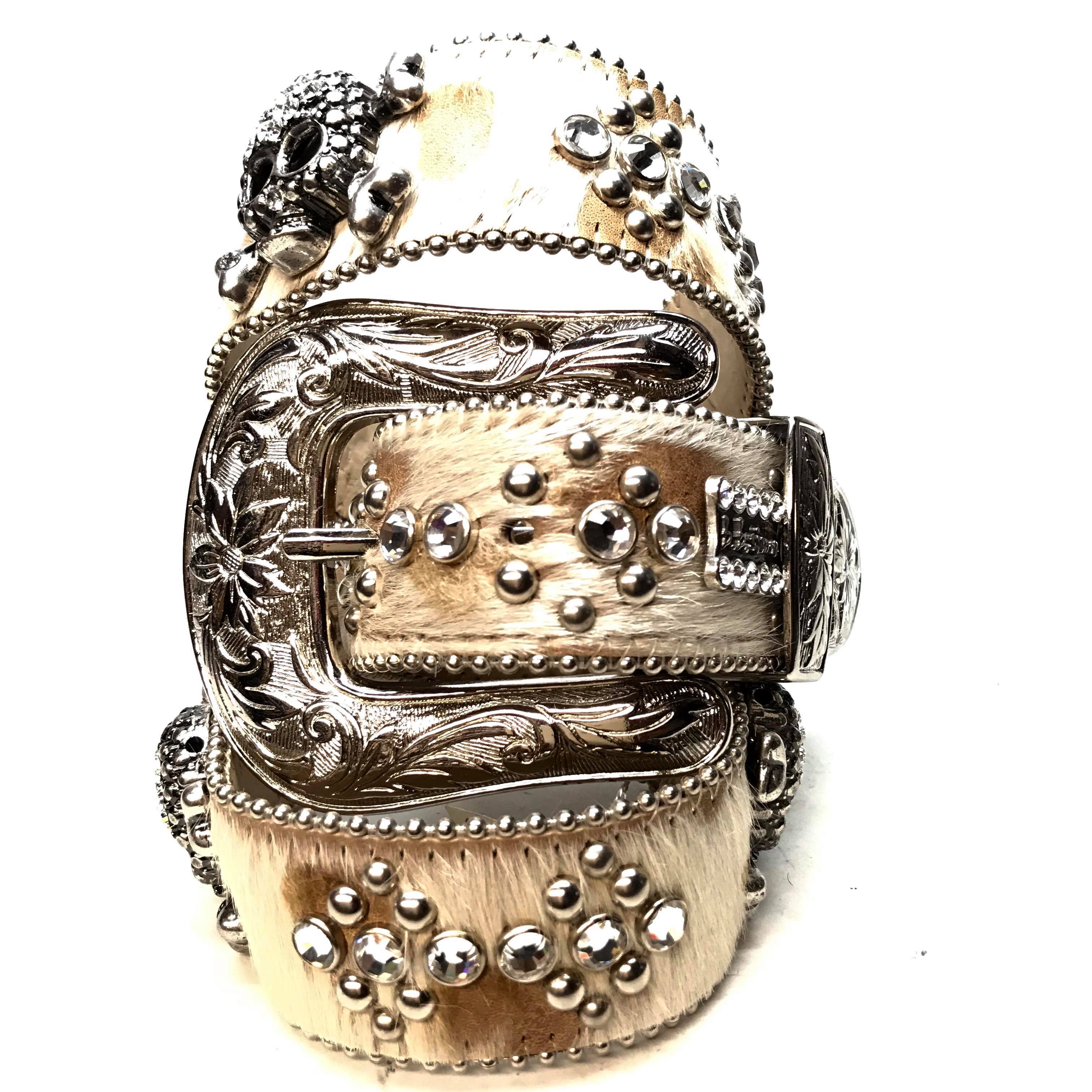 b.b. Simon 'Natural Skulls' Pony Crystal Belt - Dudes Boutique