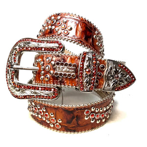 b.b. Simon 'Cognac Croc' Crystal Belt - Dudes Boutique
