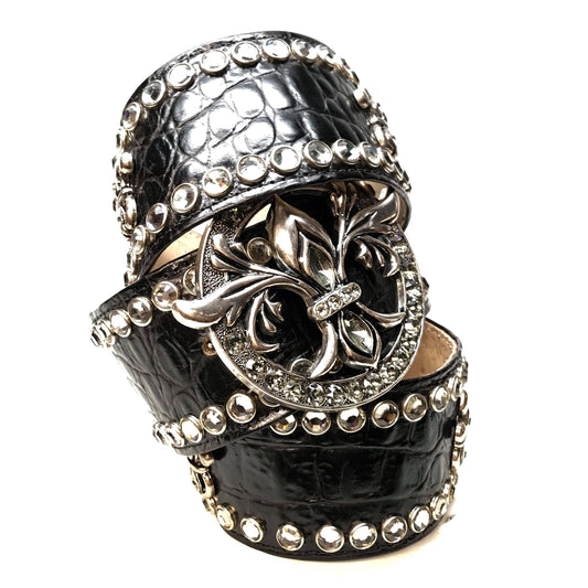 b.b. Simon 'Royal Croc' Black Thick 2.5" Crystal Belt - Dudes Boutique