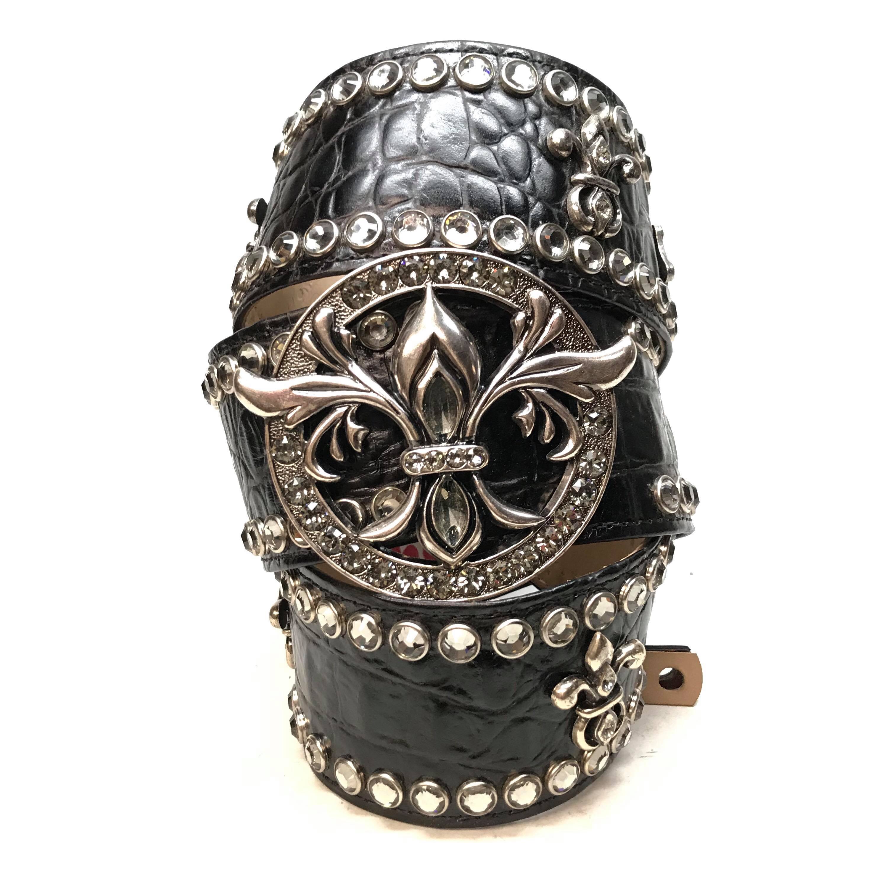 b.b. Simon 'Royal Croc' Black Thick 2.5" Crystal Belt - Dudes Boutique