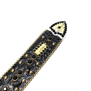 b.b. Simon 'Gold Horseshoe' Black Crystal Belt - Dudes Boutique