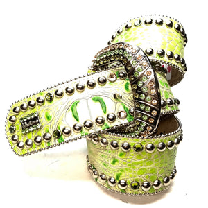 b.b. Simon 'Lime Croc' Thick 2.5" Crystal Belt - Dudes Boutique