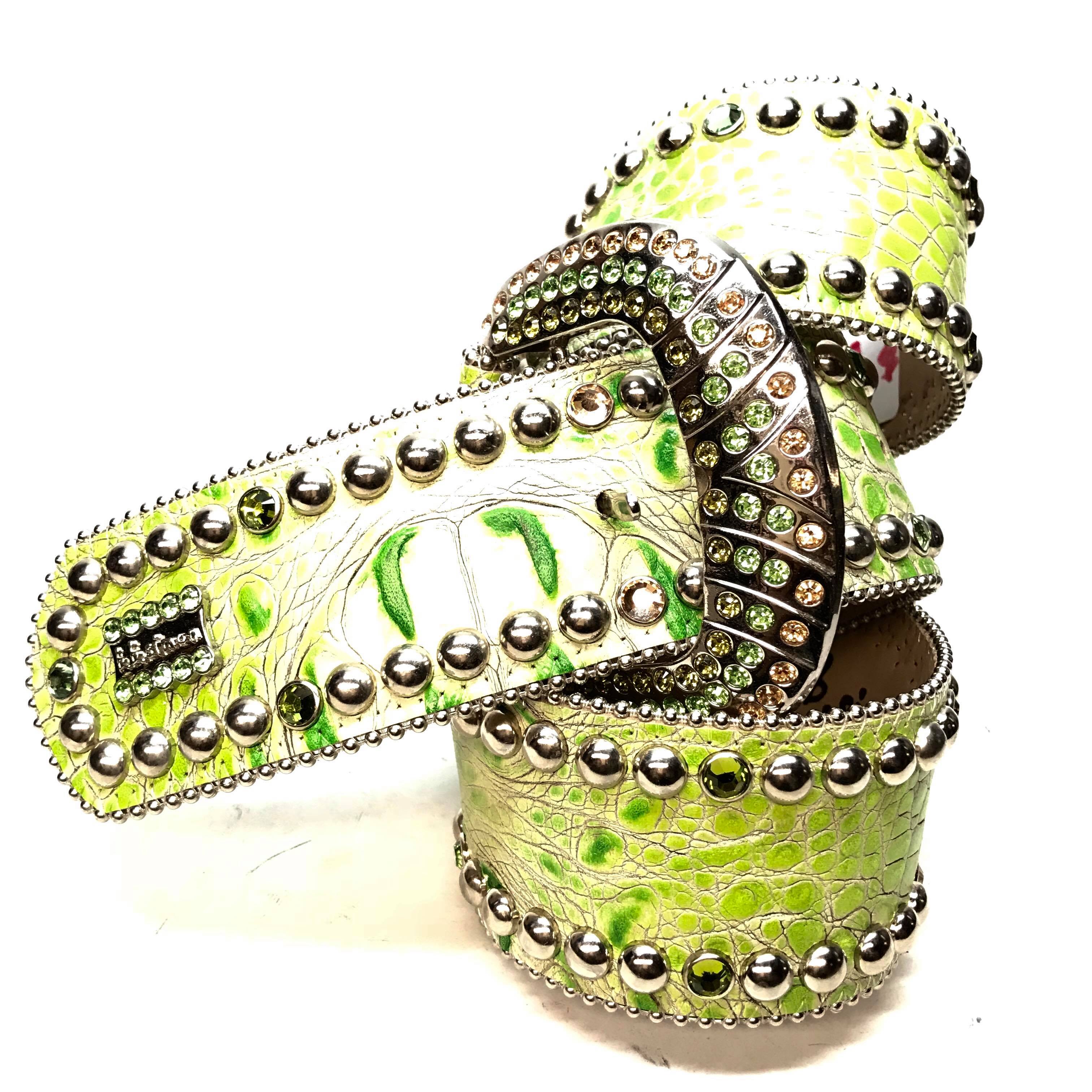 b.b. Simon 'Lime Croc' Thick 2.5" Crystal Belt - Dudes Boutique