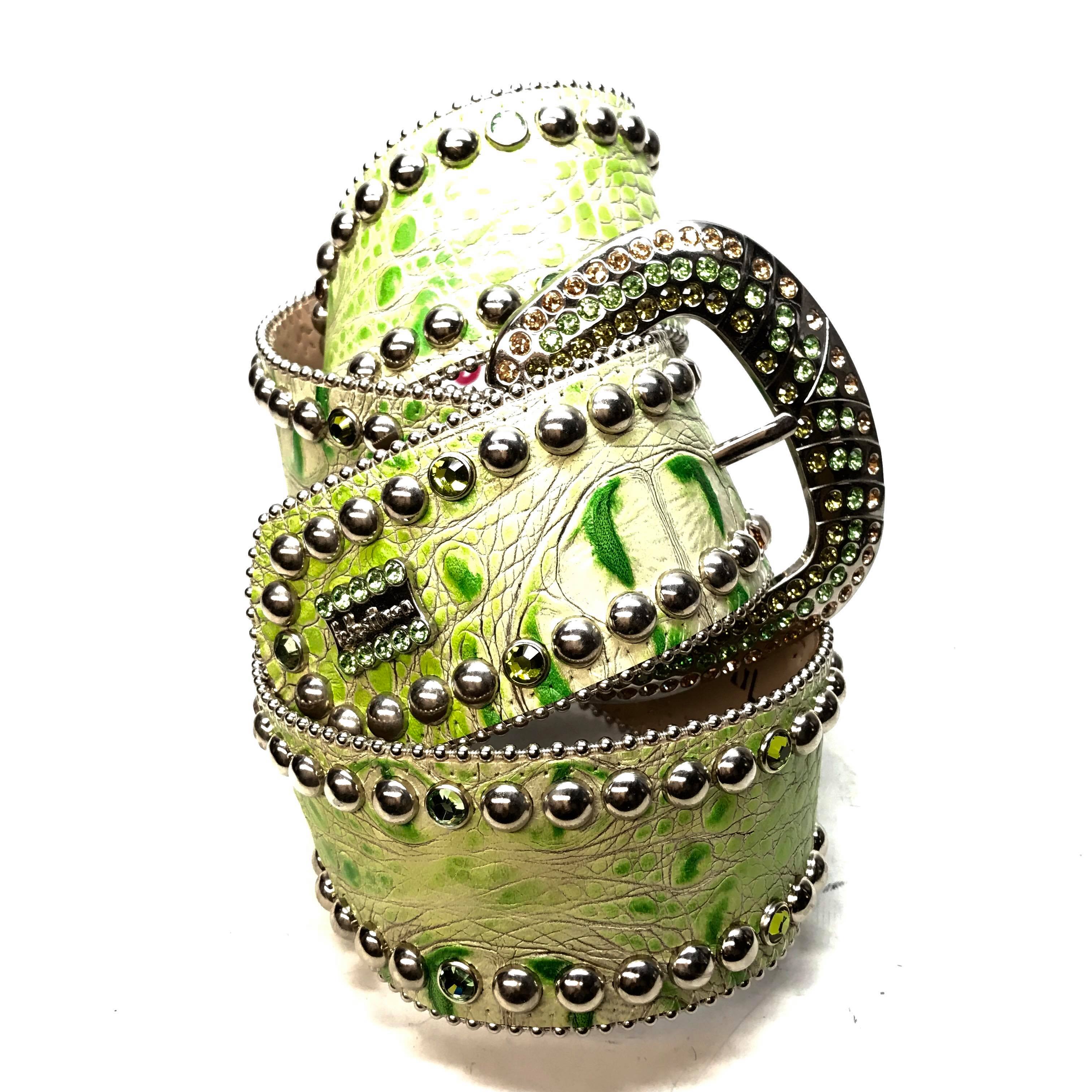 b.b. Simon 'Lime Croc' Thick 2.5" Crystal Belt - Dudes Boutique