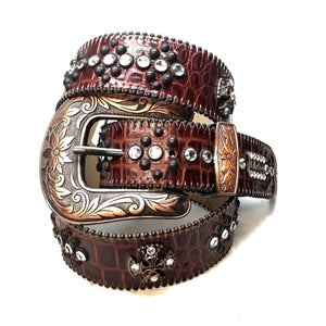 b.b. Simon 'Chocolate Croc' Crystal Belt - Dudes Boutique