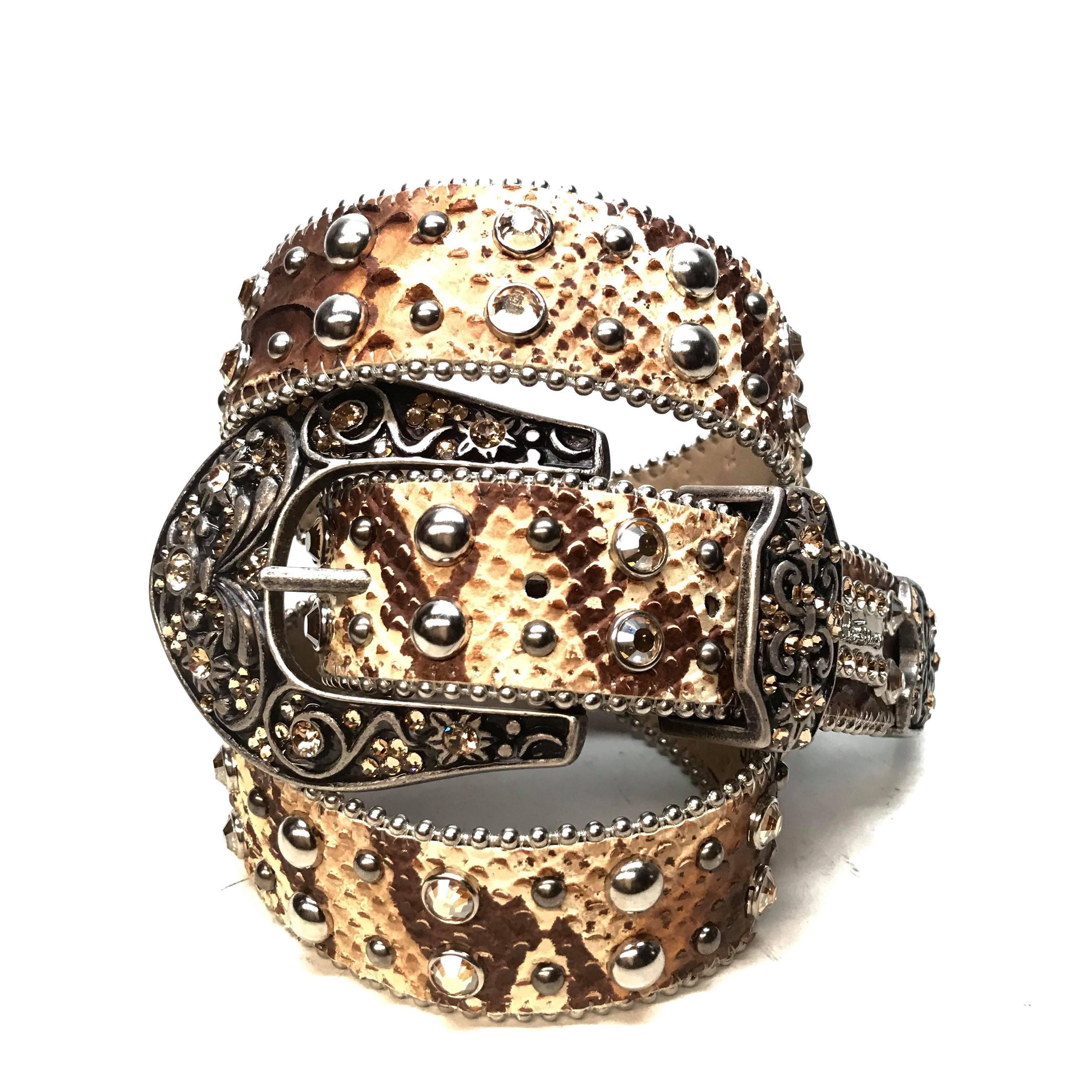b.b. Simon 'Natural Python' Arch Crystal Belt - Dudes Boutique