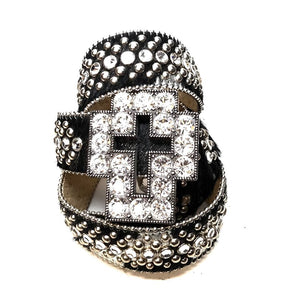 b.b. Simon Black Studded Pony Hair Cross Crystal Belt - Dudes Boutique