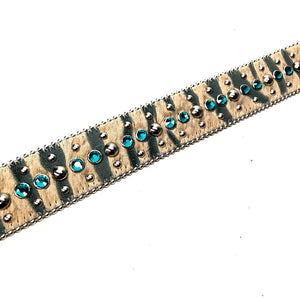 b.b. Simon Blue/Cream Pony Hair Crystal Belt - Dudes Boutique