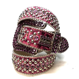 b.b. Simon Purple Fully Loaded Leather Crystal Belt - Dudes Boutique