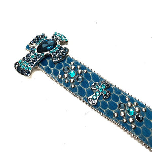 b.b. Simon Blue Pony Hair Cross Crystal Belt - Dudes Boutique