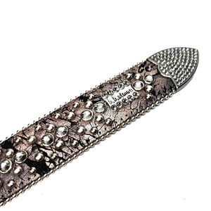 b.b. Simon Gray Crackle Leather Fully Loaded Crystal Belt - Dudes Boutique