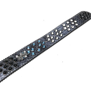 b.b. Simon Multi Blue Fully Loaded Big Block Leather Crystal Belt - Dudes Boutique