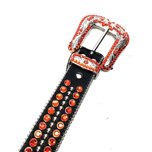 b.b. Simon Black/Orange Pony Hair Crystal Belt - Dudes Boutique