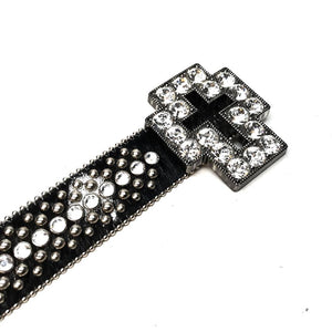 b.b. Simon Black Studded Pony Hair Cross Crystal Belt - Dudes Boutique