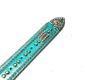b.b. Simon Metallic Teal Paw Leather Crystal Belt - Dudes Boutique