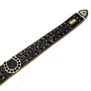 b.b. Simon 'Gold Horseshoe' Black Crystal Belt - Dudes Boutique