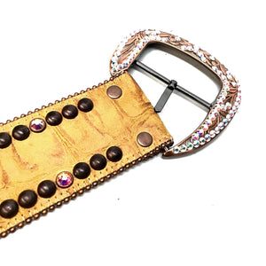 b.b. Simon 'Bronze Studded' Thick 2.5" Crystal Belt - Dudes Boutique