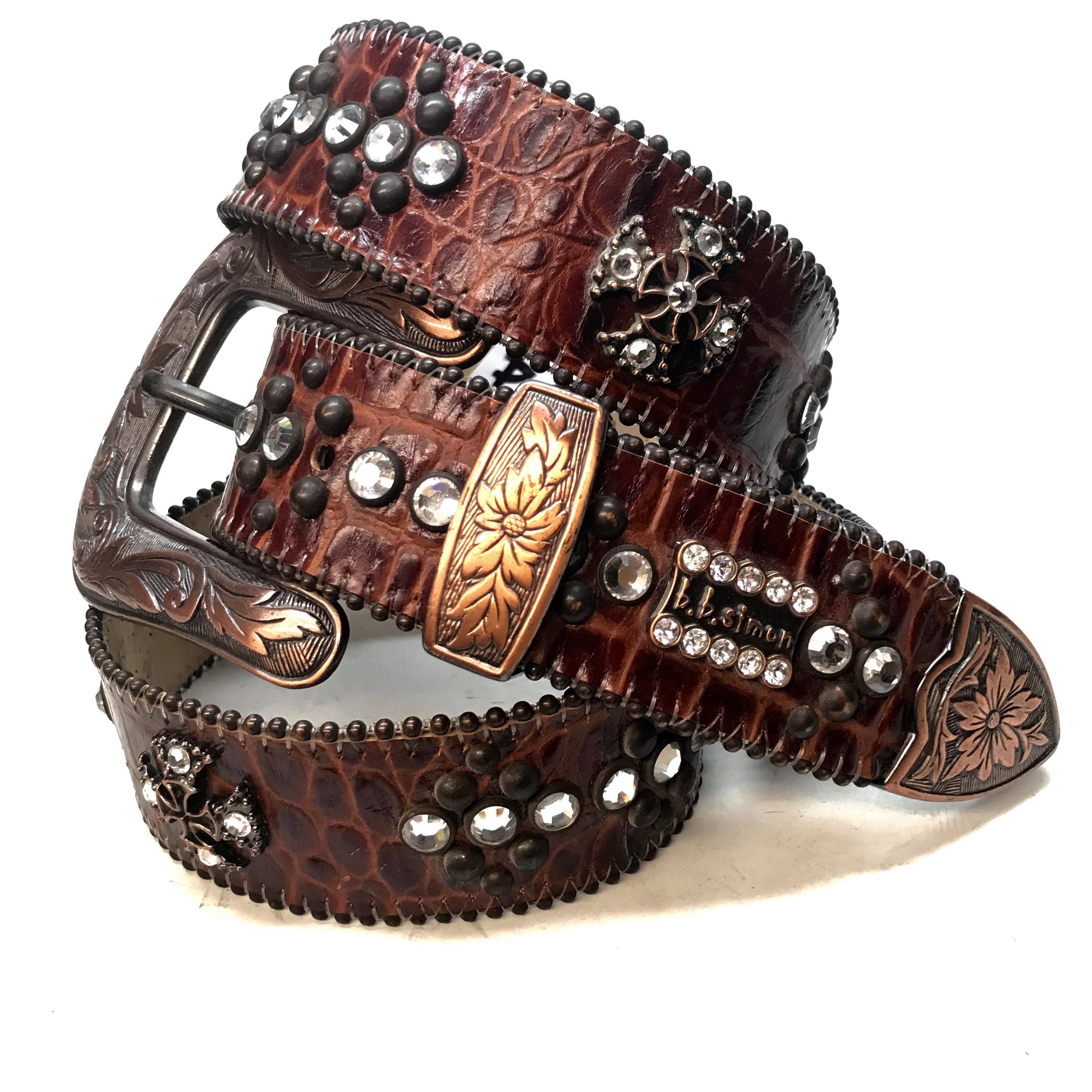 b.b. Simon 'Chocolate Croc' Crystal Belt - Dudes Boutique