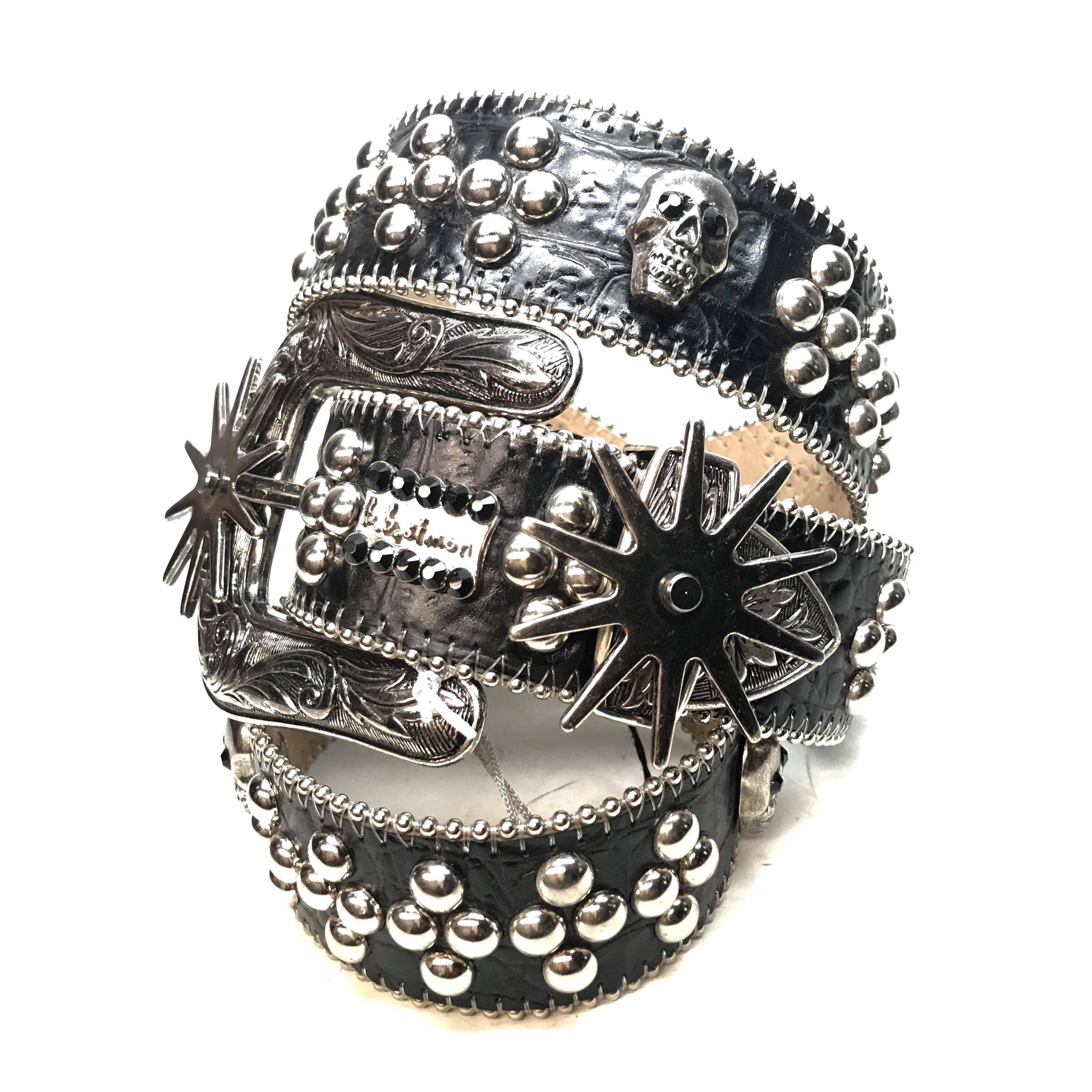 b.b. Simon 'Wild West' Skull Croc Crystal Belt - Dudes Boutique