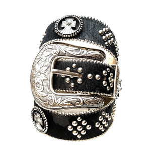 b.b. Simon Black Quad Studded Pony Crystal Belt - Dudes Boutique