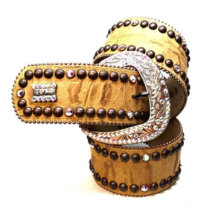 b.b. Simon 'Bronze Studded' Thick 2.5" Crystal Belt - Dudes Boutique