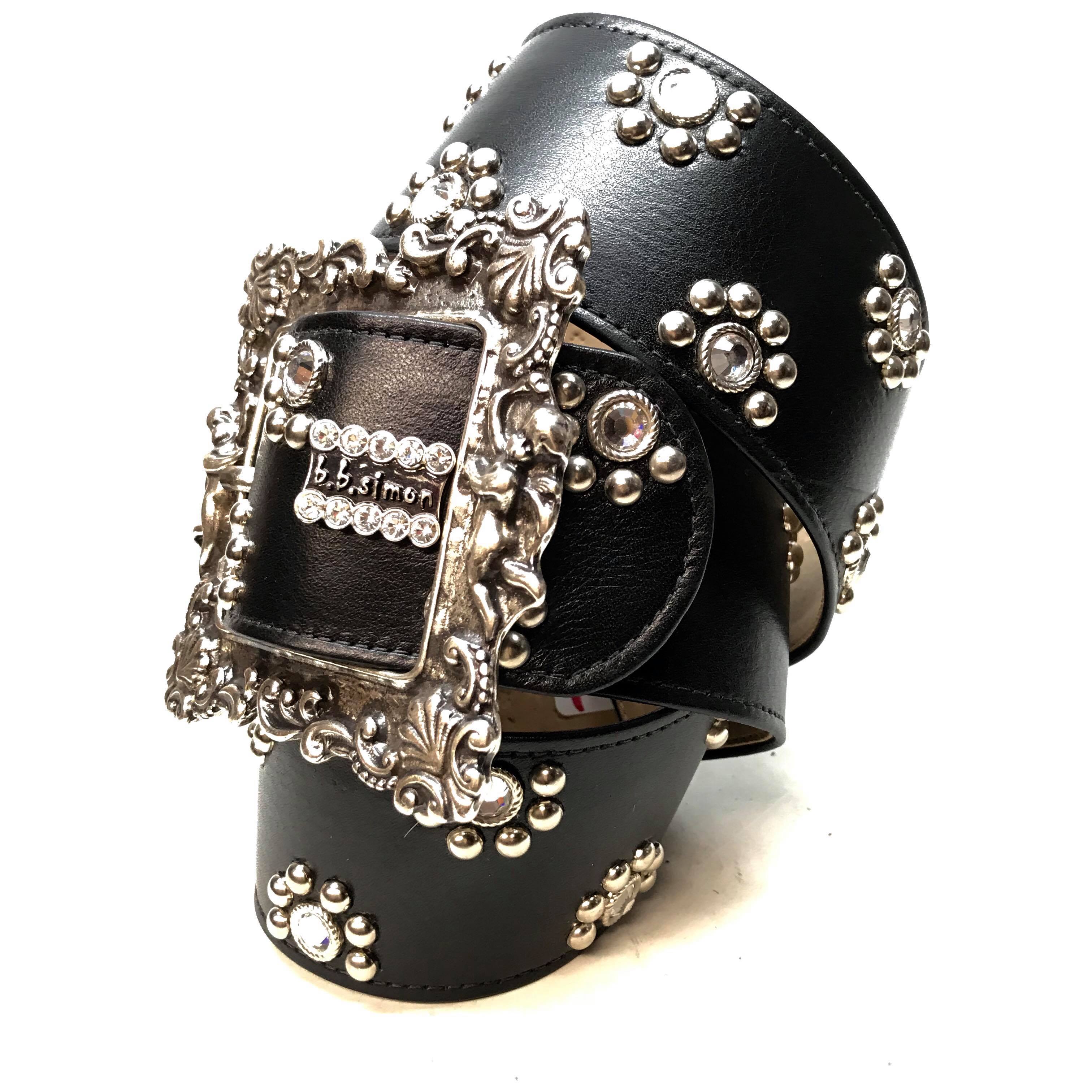 b.b. Simon 'Floral Lambskin' Thick 2.5" Crystal Belt - Dudes Boutique