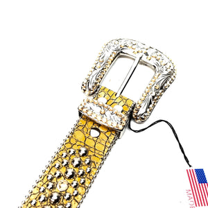 b.b. Simon 'Lemon Croc' Crystal Belt - Dudes Boutique