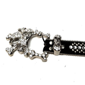 b.b. Simon Black Skull Studded Pony Hair Crystal Belt - Dudes Boutique