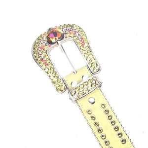 b.b. Simon Green Iridescent Heart Leather Crystal Belt - Dudes Boutique