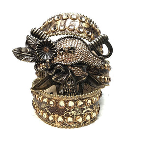 b.b. Simon Golden Pirate Head Leather Crystal Belt - Dudes Boutique