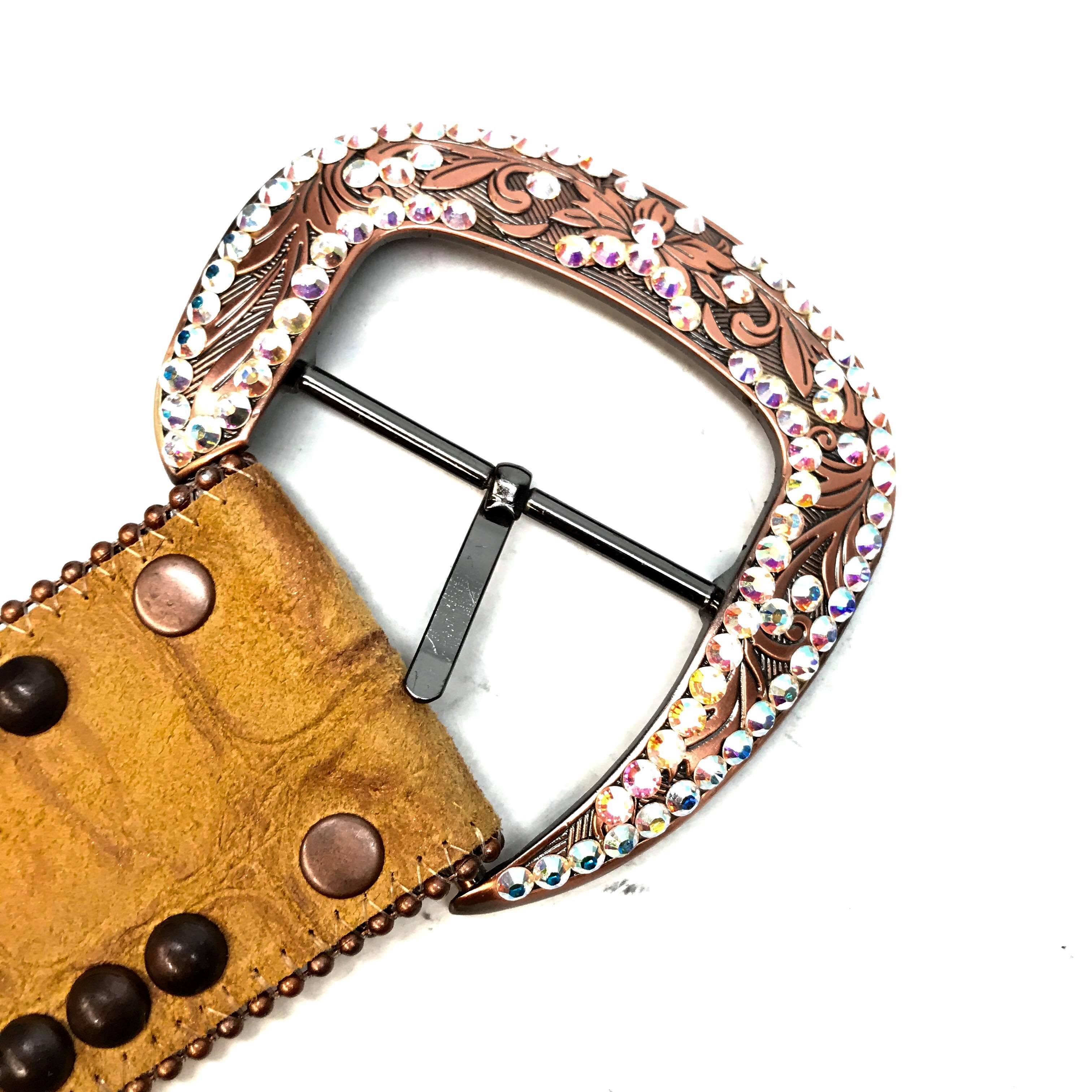 b.b. Simon 'Bronze Studded' Thick 2.5" Crystal Belt - Dudes Boutique