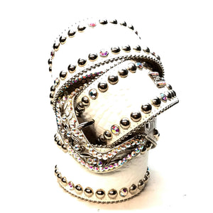 b.b. Simon 'White Croc' Thick 2.5" Crystal Belt - Dudes Boutique