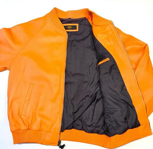 Kashani Tangerine Naked Lambskin Bomber Jacket - Dudes Boutique