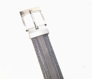 Mauri Gray Studded Suede/Ostrich Leg Belt - Dudes Boutique