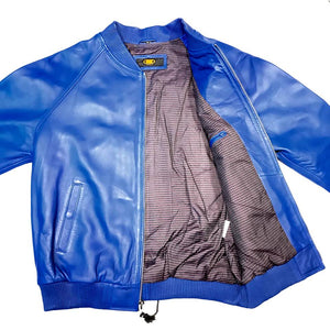 Kashani Royal Blue Naked Lambskin Bomber Jacket - Dudes Boutique