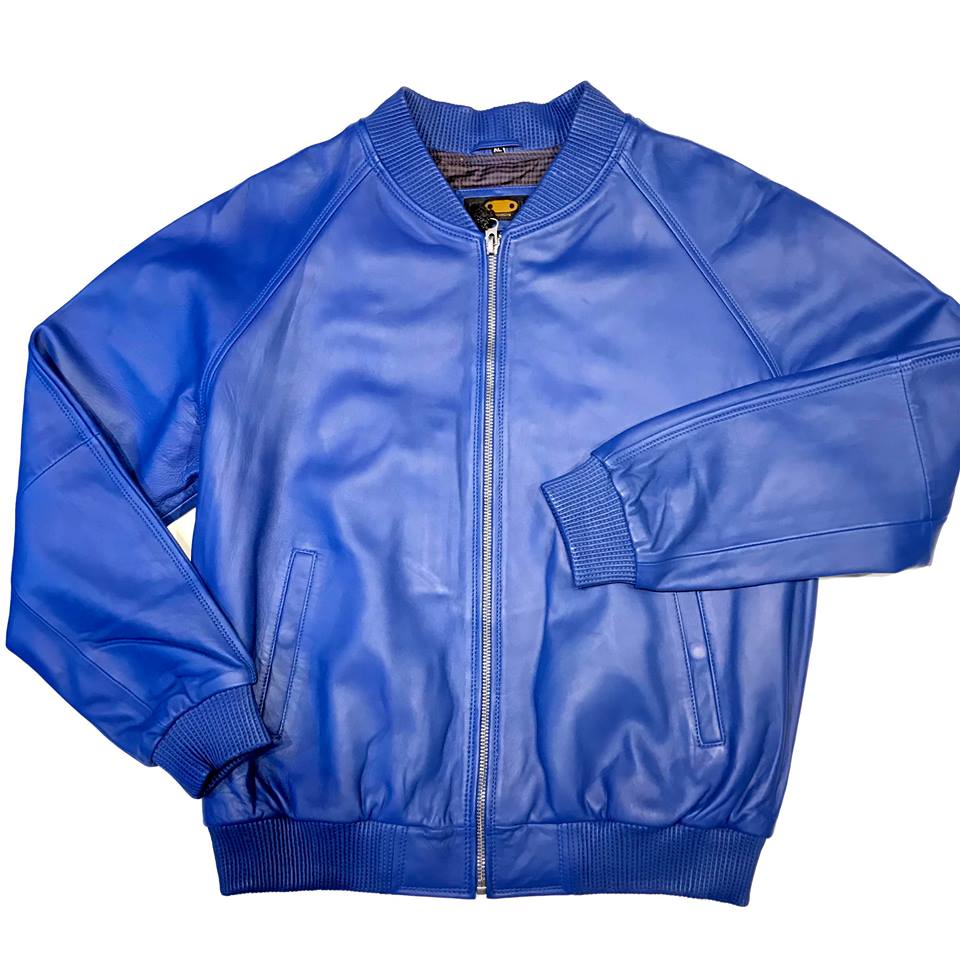 Kashani Royal Blue Naked Lambskin Bomber Jacket - Dudes Boutique
