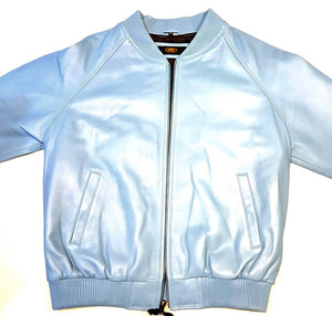Baby Blue Naked Lambskin Bomber Jacket - Dudes Boutique