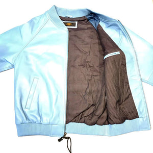 Baby Blue Naked Lambskin Bomber Jacket - Dudes Boutique