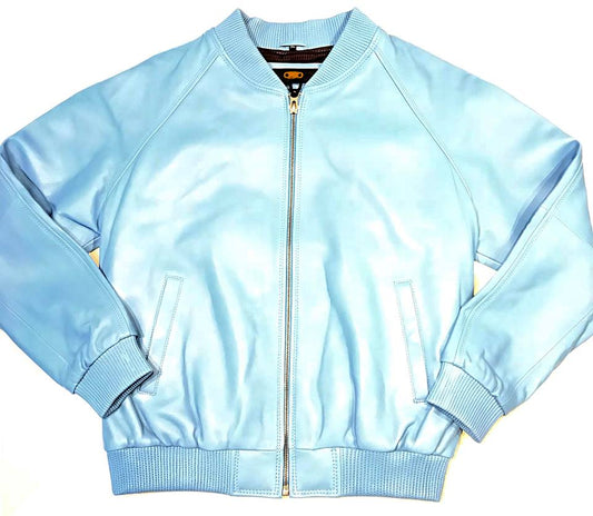 Jakewood baby blue naked lambskin bomber jacket