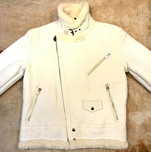 Jakewood - Shearling Racing Aviator White Jacket - Dudes Boutique