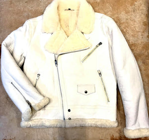Jakewood - Shearling Racing Aviator White Jacket - Dudes Boutique