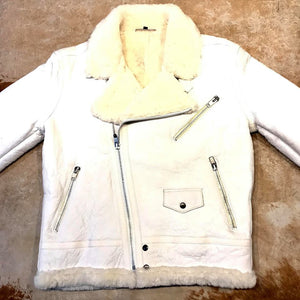 Jakewood - Shearling Racing Aviator White Jacket - Dudes Boutique