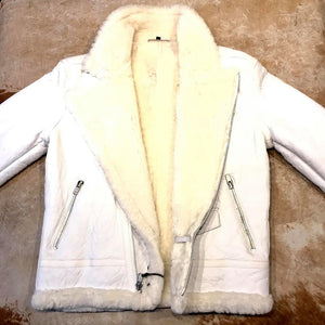 Jakewood - Shearling Racing Aviator White Jacket - Dudes Boutique