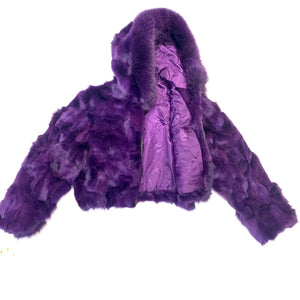 Kashani Ladies Purple Hooded Fox Fur Coat - Dudes Boutique