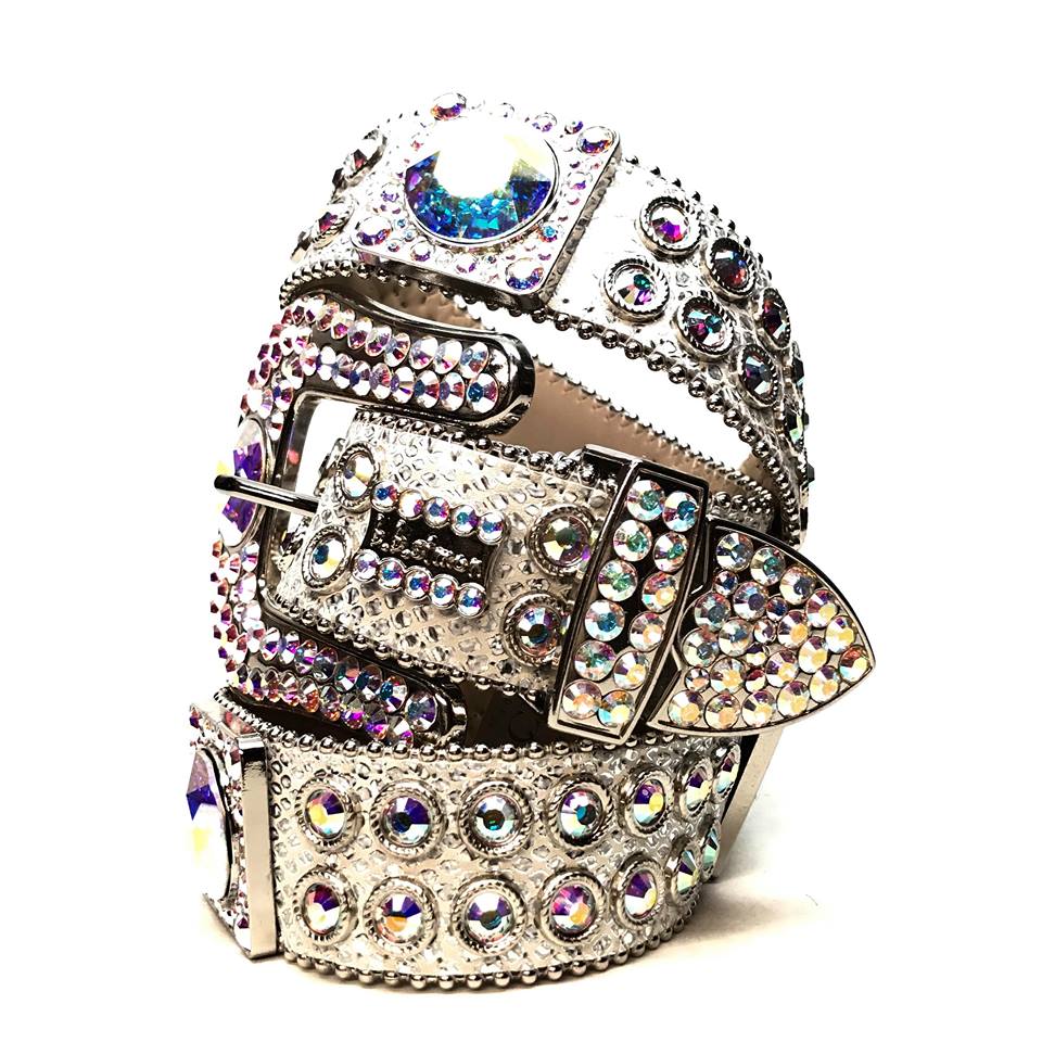 b.b. Simon Big Block White Crystal Belt - Dudes Boutique