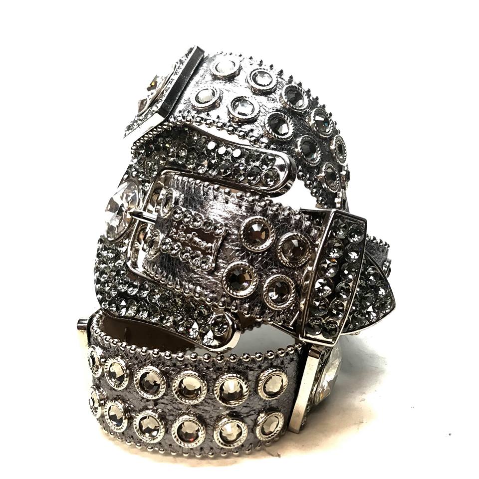b.b. Simon Big Block Silver Crystal Belt - Dudes Boutique