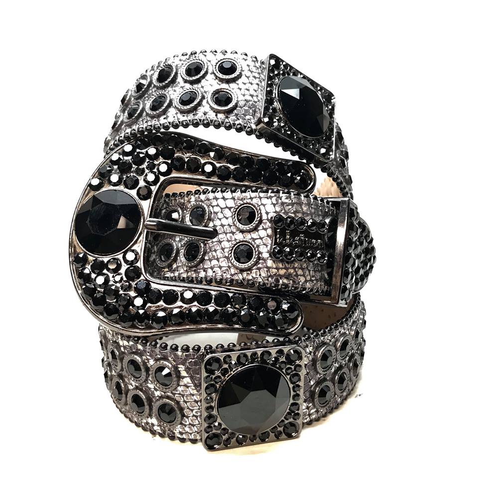 b.b. Simon Big Block Black Crystal Belt - Dudes Boutique